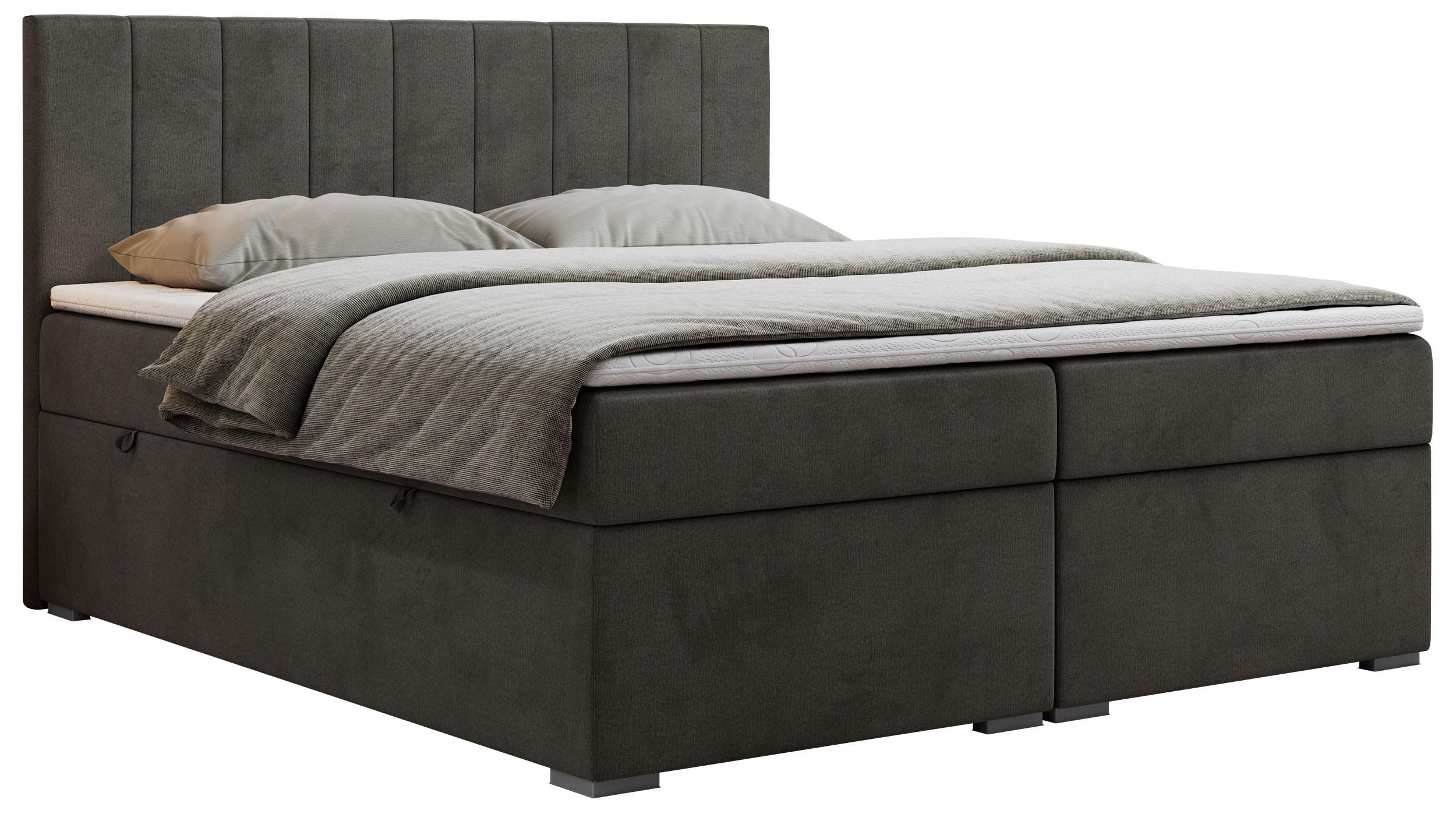BOXBETT LOPE 140/200 - Dunkelgrau Velvet - H3 - Dunkelgrau, Holz/Textil (140/200cm)