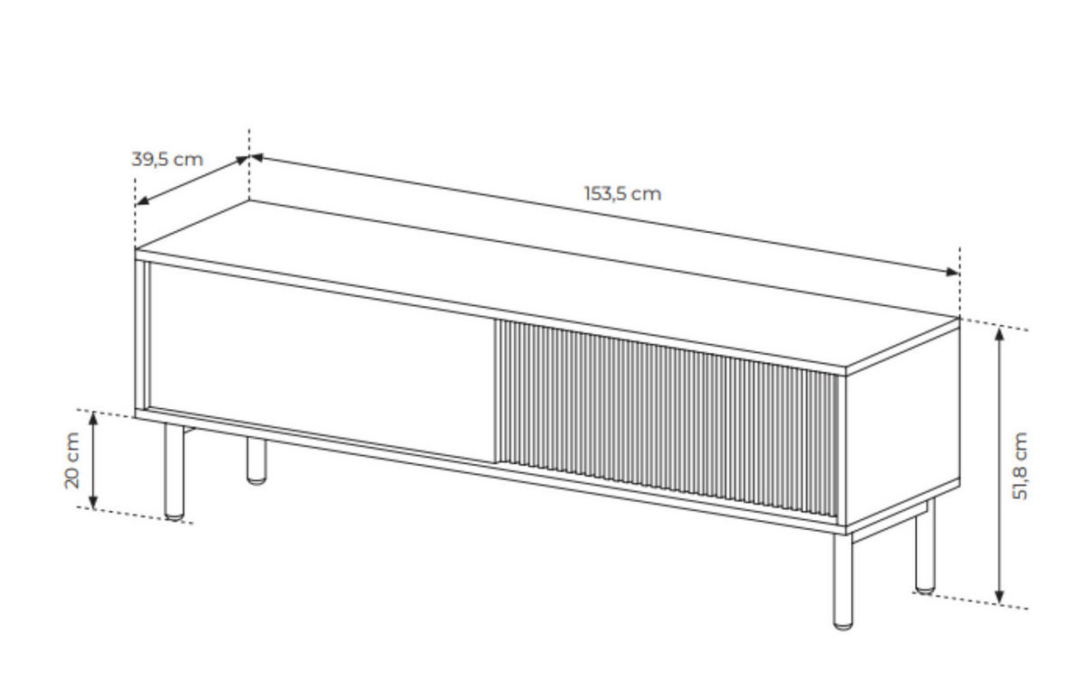 RTV-SCHRANK Aviro Eiche Cremona, zweitüriger TV-Tisch - Hellbraun/Eichefarben, Holzwerkstoff (154/52/40cm) - Bettso