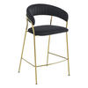 BARHOCKER Schwarzer Samt, geriffelte Rückenlehne, Metallgestell, vergoldet, Modernes Design, Thekenhöhe - Schwarz, Textil (48/97/46cm) - Best For Home