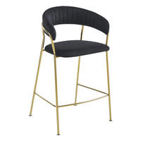 BARHOCKER Schwarzer Samt, geriffelte Rückenlehne, Metallgestell, vergoldet, Modernes Design, Thekenhöhe - Schwarz, Textil (48/97/46cm) - Best For Home