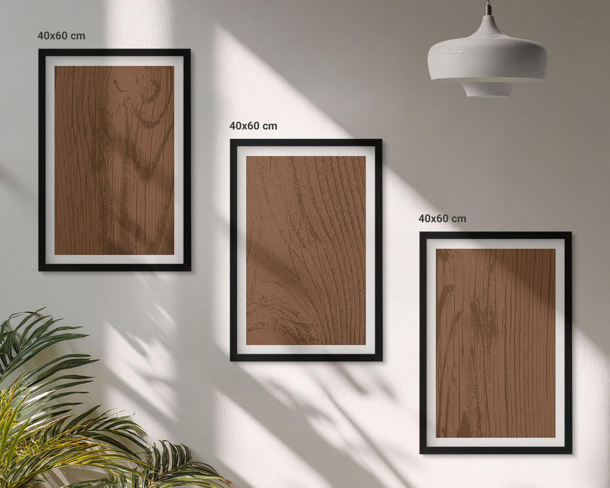 BILDER SET 3er Set - 40x60 cm Schwarzer Rahmen - Holzstruktur, Rinde, Minimalismus - Schwarz, Kunststoff (40/60cm) - TULUP