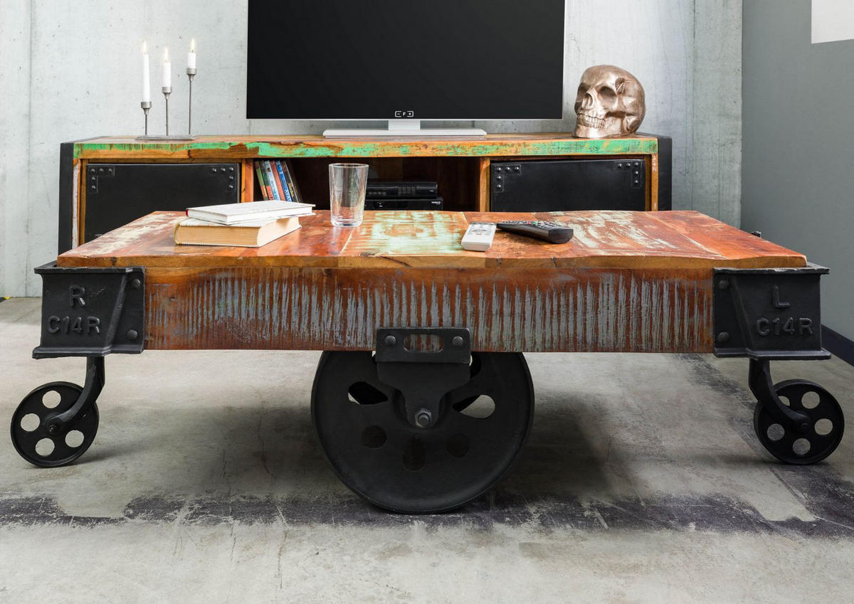COUCHTISCH Altholz 120x60x43 mehrfarbig lackiert INDUSTRIAL #18 - Multicolor, Holz (120/60/43cm) - Massivmoebel24