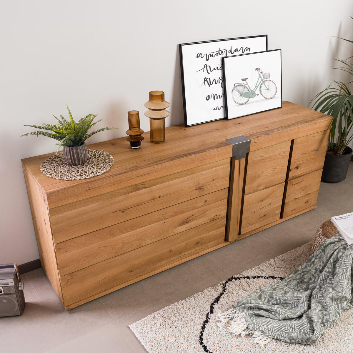 SIDEBOARD Wild-/Zerreiche 200x45x75 natur geölt NEW AMSTERDAM #16 - Naturfarben, Holz (200/75/45cm) - Massivmoebel24