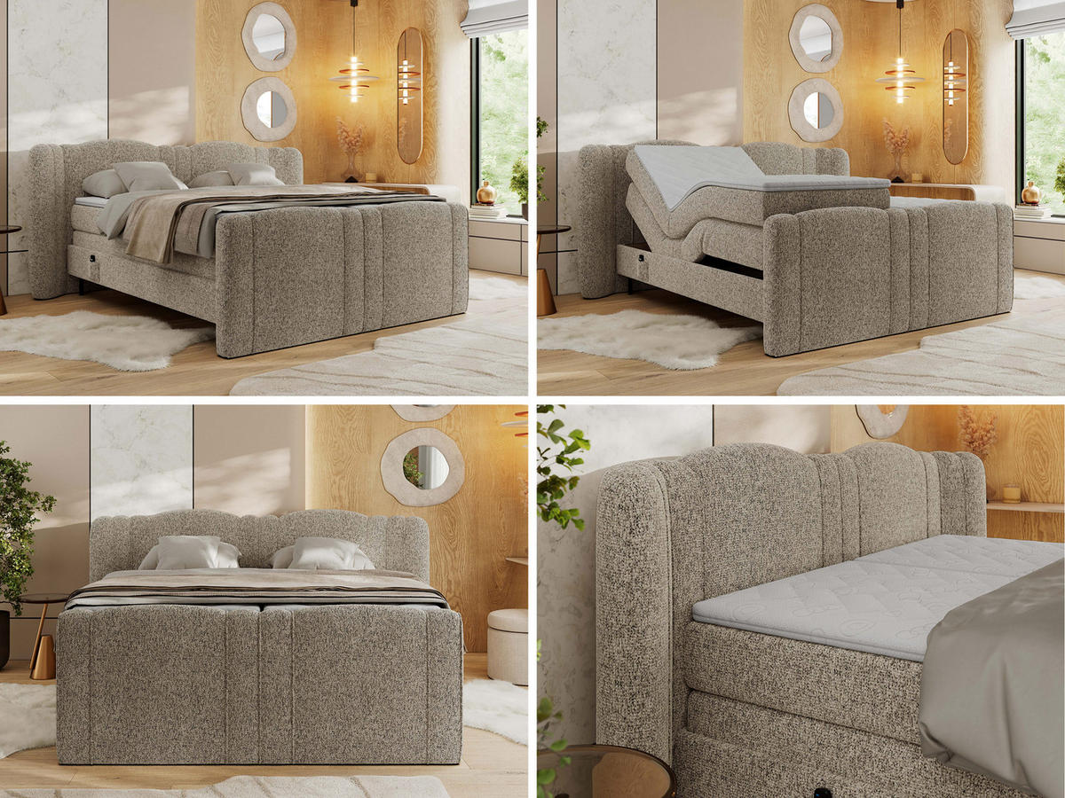 BOXBETT FORTINA 200/200 - Dunkelbeige Struktur - H4 - Cappuccino, Holz/Textil (200/200cm) - MKS