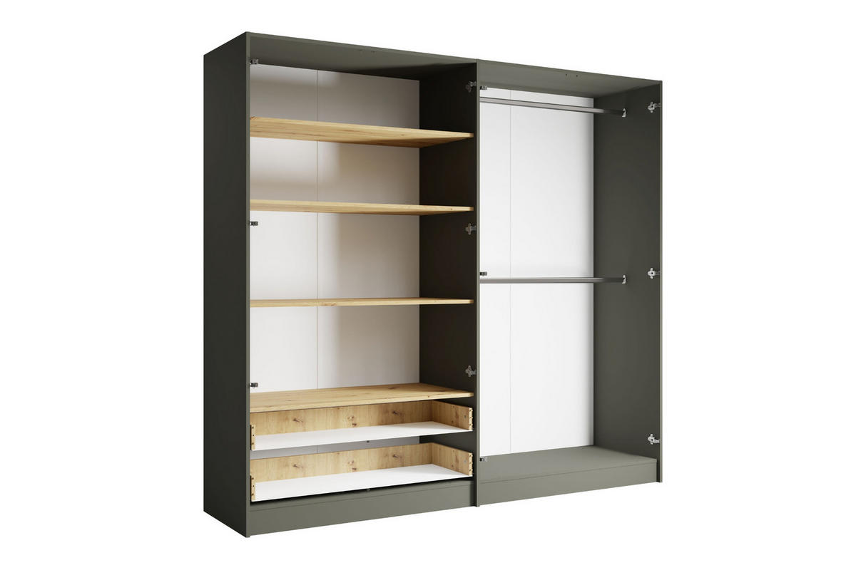 KLEIDERSCHRANK RON 220 cm breit in Graphit / Artisan Eiche - Graphitfarben/Eiche Artisan, Holzwerkstoff (221/203/56cm) - Deine Möbel 24