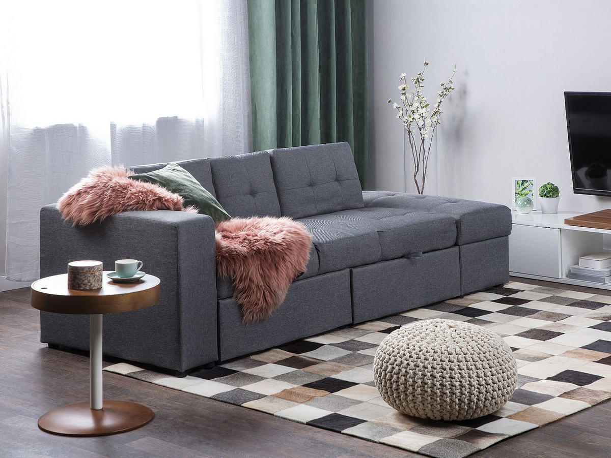3-SITZER-SCHLAFSOFA dunkelgrau mit Stauraum Ottomane Falster - Grau, Textil (210/71/94cm) - Beliani