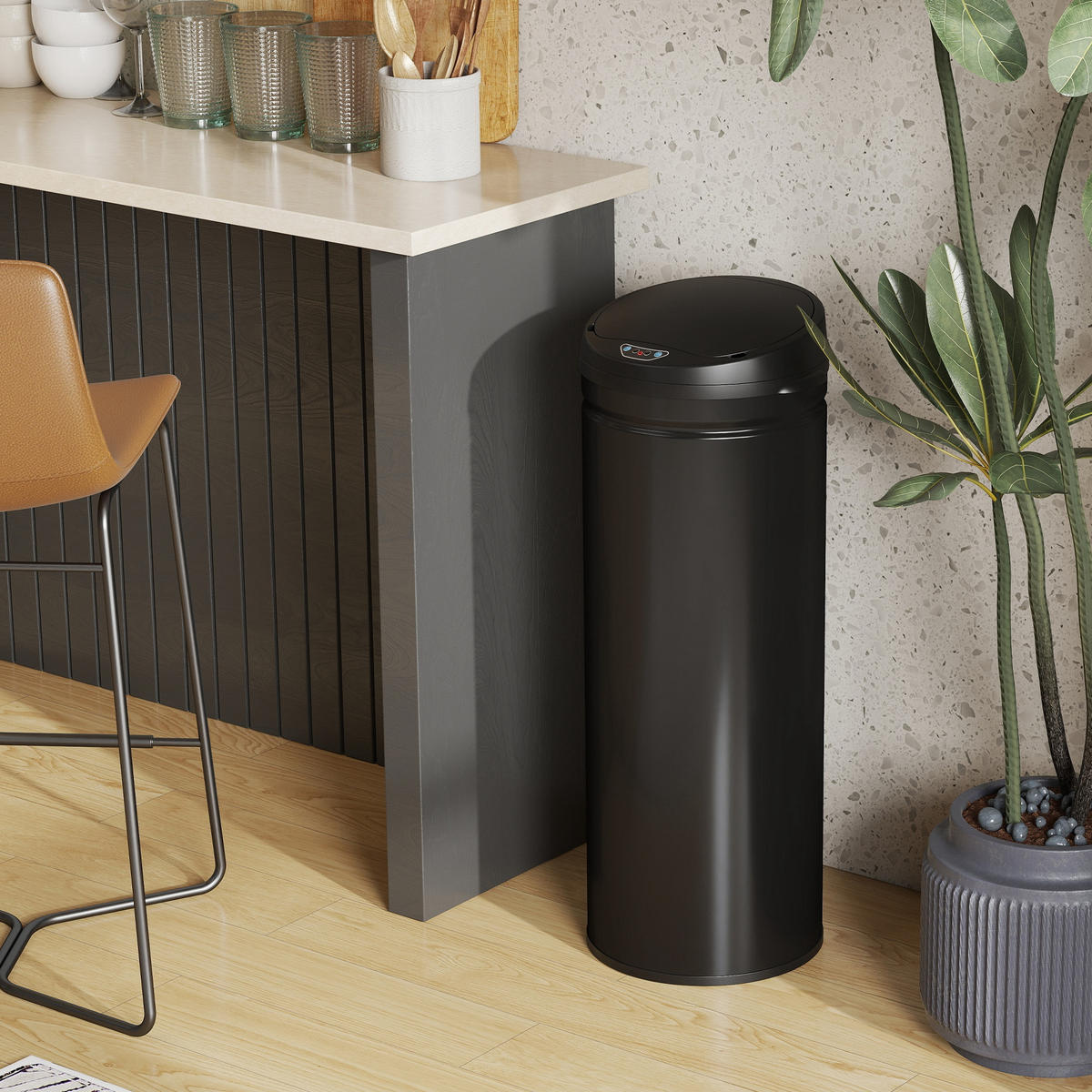 MÜLLEIMER DE-08904 50 L, berührungsfrei mit Soft-Close Schwarz - Schwarz, Metall (30.5/85/30.5cm) - ComfortXL