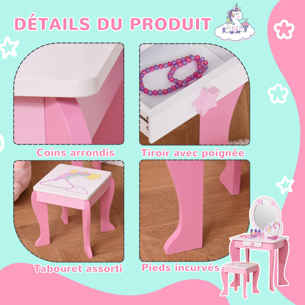 KINDERSCHMINKTISCH DE-18625 Rosa/Weiß - Pink, Holzwerkstoff (34/90/49cm) - ComfortXL