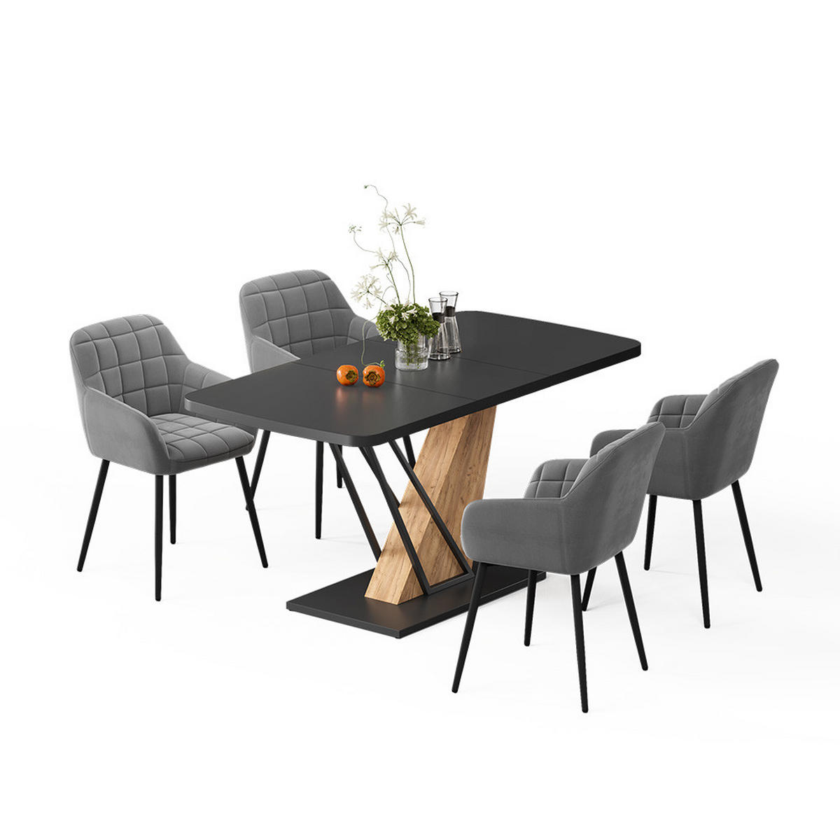 JEDILNA MIZA Fenaro, Črna/Zlati hrast z močjo, 120 x 80 cm s 4 jedilnimi stoli - črna/barve hrasta, leseni material (120/76/80cm) - Vicco