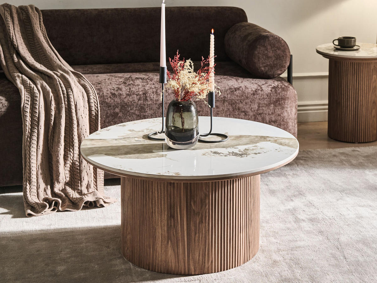 COUCHTISCH Braun Dora - Braun/Weiß, Keramik (80/80/40cm) - Beliani