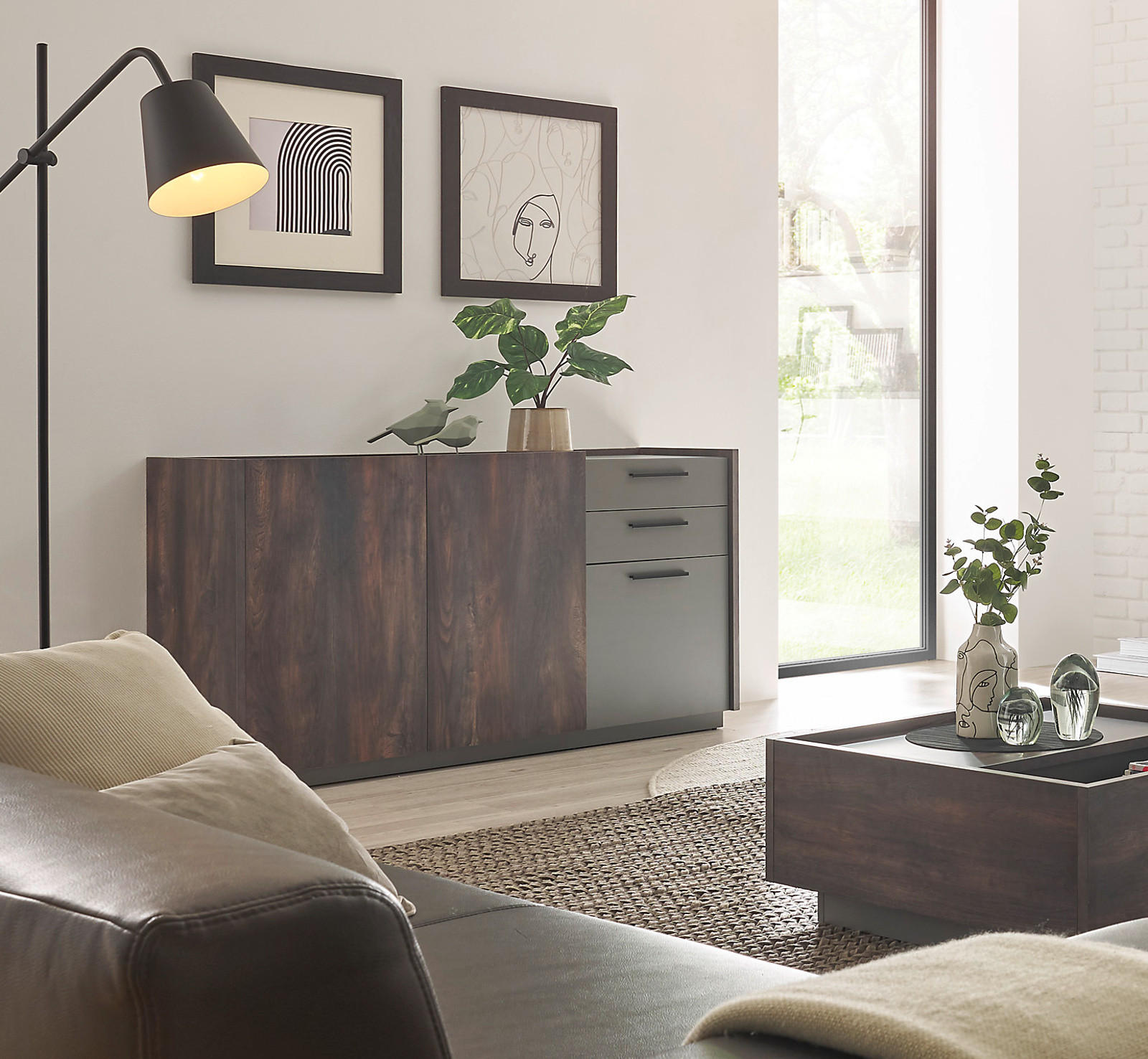 SIDEBOARD Thermo Eiche, grau, Kommode mit Soft-Close 152 x 80 cm - Eichefarben/Schwarz, Holzwerkstoff/Kunststoff (152/80/45cm) - Furn.Design