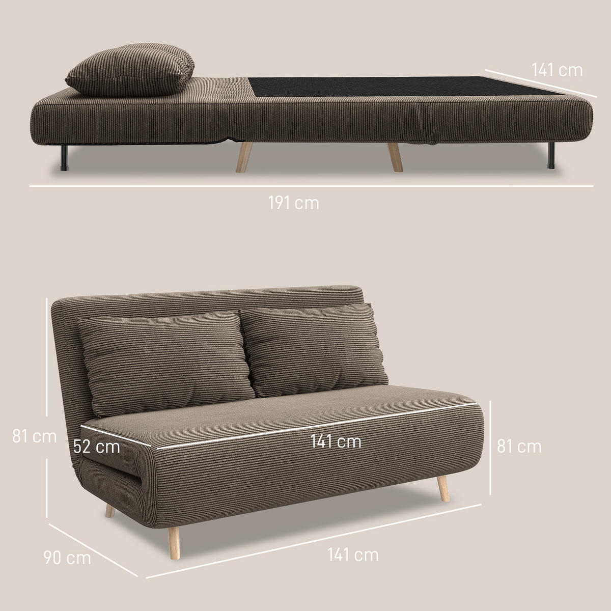 2-SITZER Sofa Braun 141.0/90.0/81.0 cm - Braun, Textil (90/81/141cm)