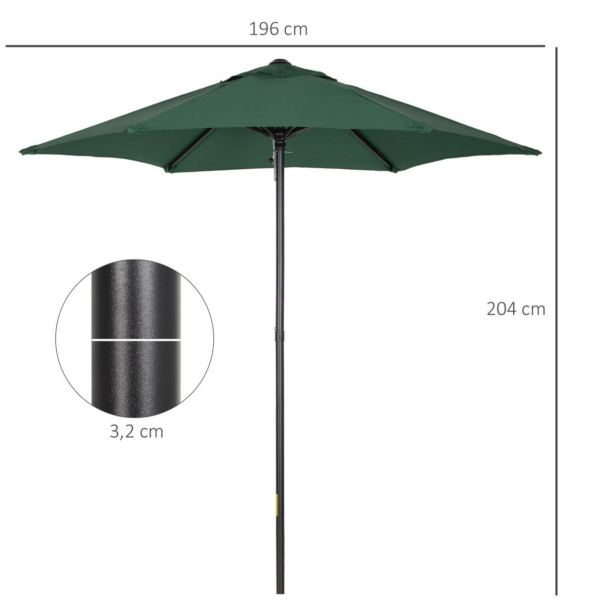 SONNENSCHIRM DE-05687 Sechseckig, Ø196 cm Grün - Grün, Metall (196/196cm) - ComfortXL