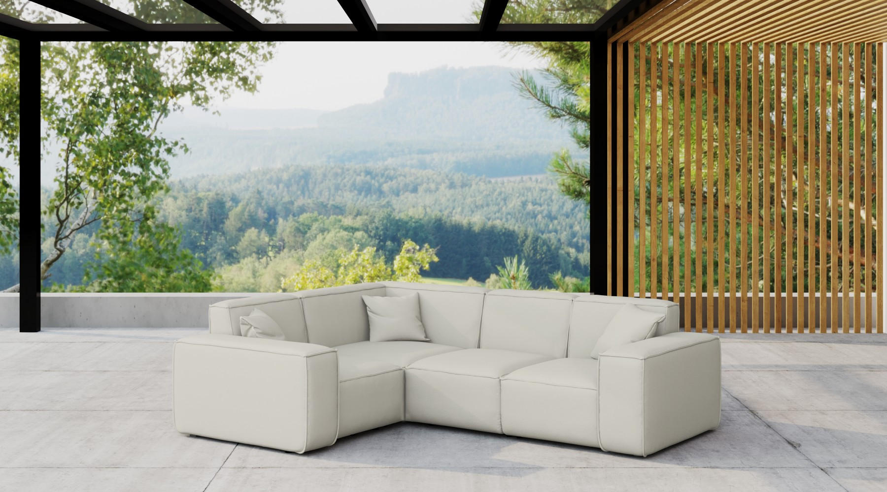 GARTENECKSOFA L-form MALIBU Stoff Odyssey Creme Links - Creme, Holz (181/73/246cm) - Kaiser Möbel