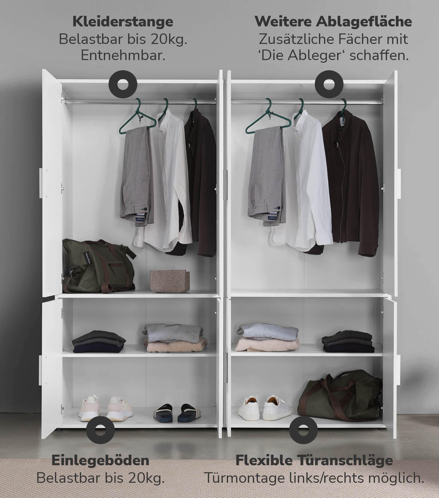 KLEIDERSCHRANK Der Grenzenlose - Weiß, Holzwerkstoff (180/187/58cm) - Mokebo