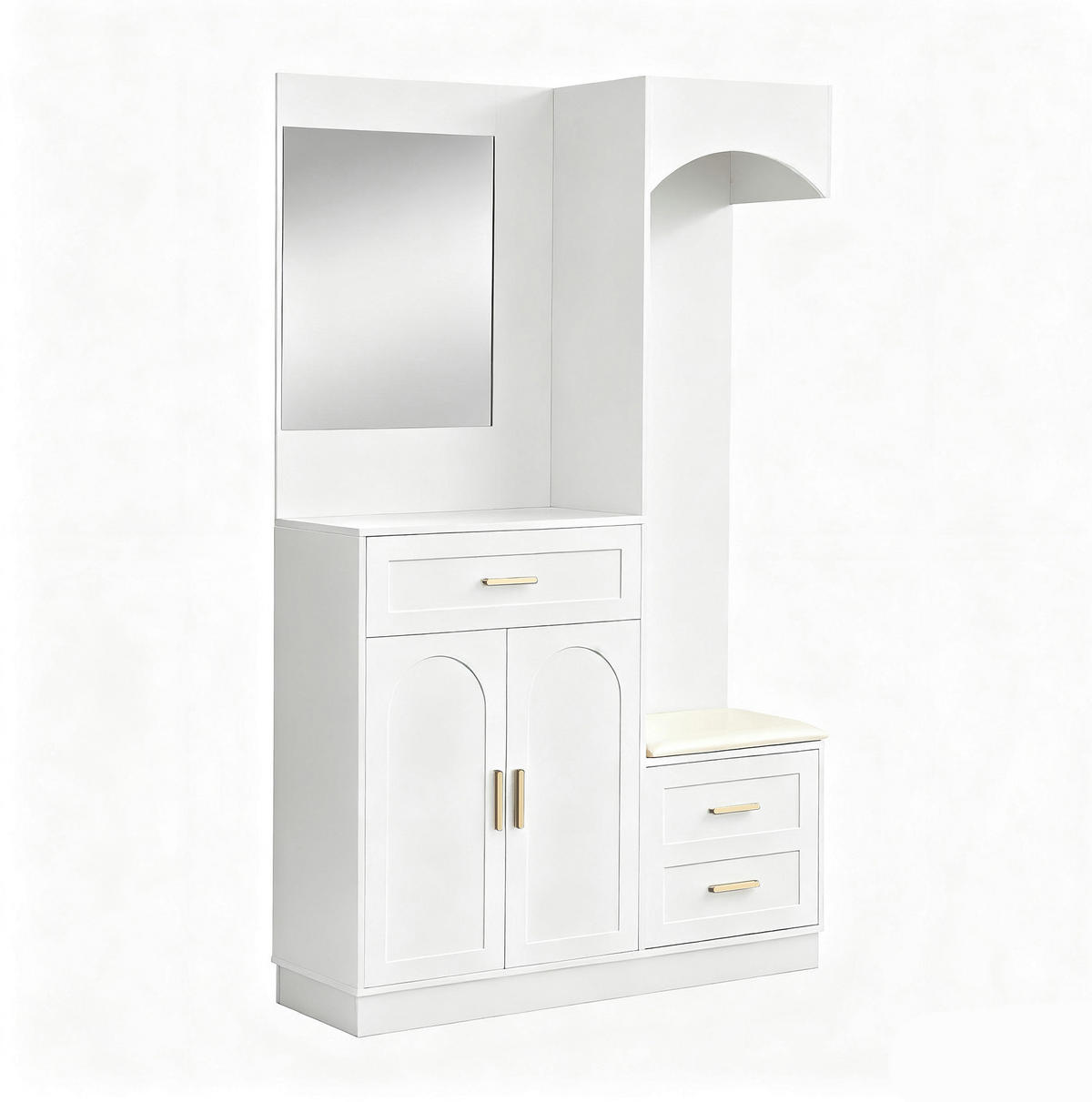 GARDEROBE 110/33/185,5 cm weiß aus MDF mit Spiegel, Schuhschrank und Sitzbank - Weiß, Holzwerkstoff (110/185.5/33cm) - OKWISH