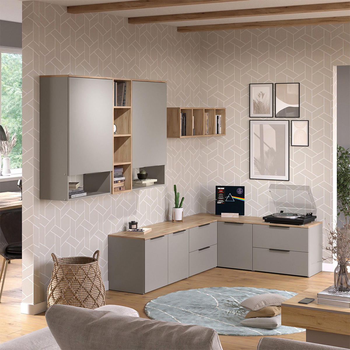 KOMMODE Wido Greige 80 x 50 cm mit Tür - Greige/Sonoma Eiche, Holzwerkstoff (80/50/40cm) - Vicco