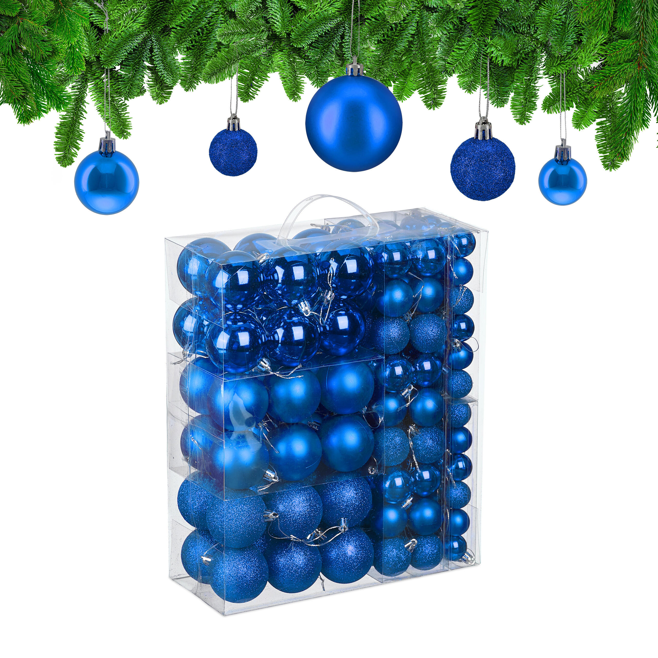 138XWEIHNACHTSKUGELN - Blau, Kunststoff (6/7/6cm) - Relaxdays