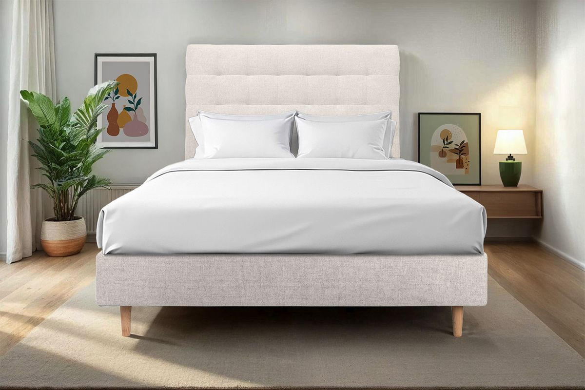 KOPFTEIL gepolstert - Gesteppt – hellbeiger Stoff - 200 cm - Beige, Karton/Holz (200/120/10cm) - Sommeil de Plomb