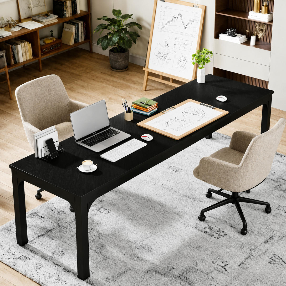 ESSTISCH 200 x 70 cm Holzoptik Schwarz für 6-8 Personen - Schwarz, Metall (200/70/75cm) - Meubliv