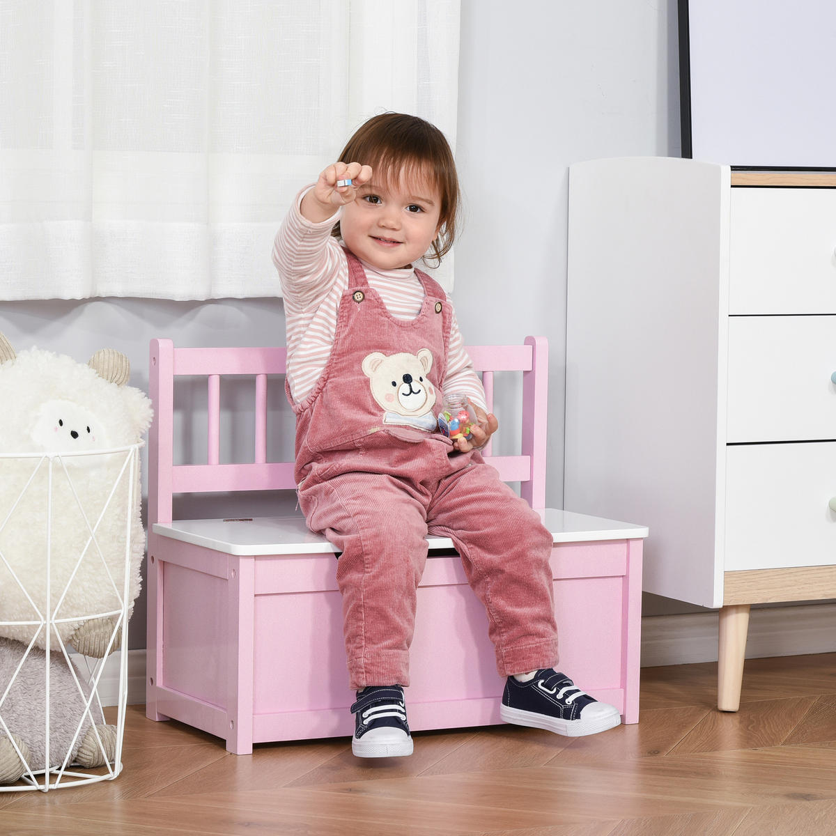 SPIELZEUGTRUHE DE-17270 2-in-1 mit Sitzbank & Sicherheitsdeckel Rosa - Pink, Metall (30/60cm) - ComfortXL