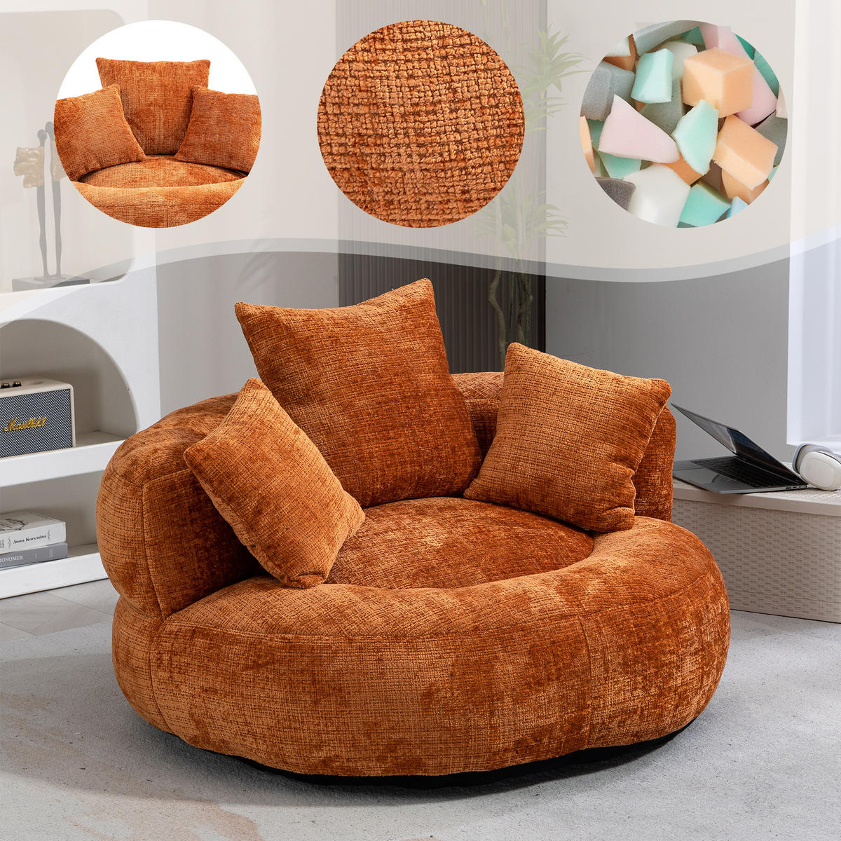 SITZSACK Chenille Orange mit Armlehnen - Orange, Textil (108/52/108cm) - WISHDOR