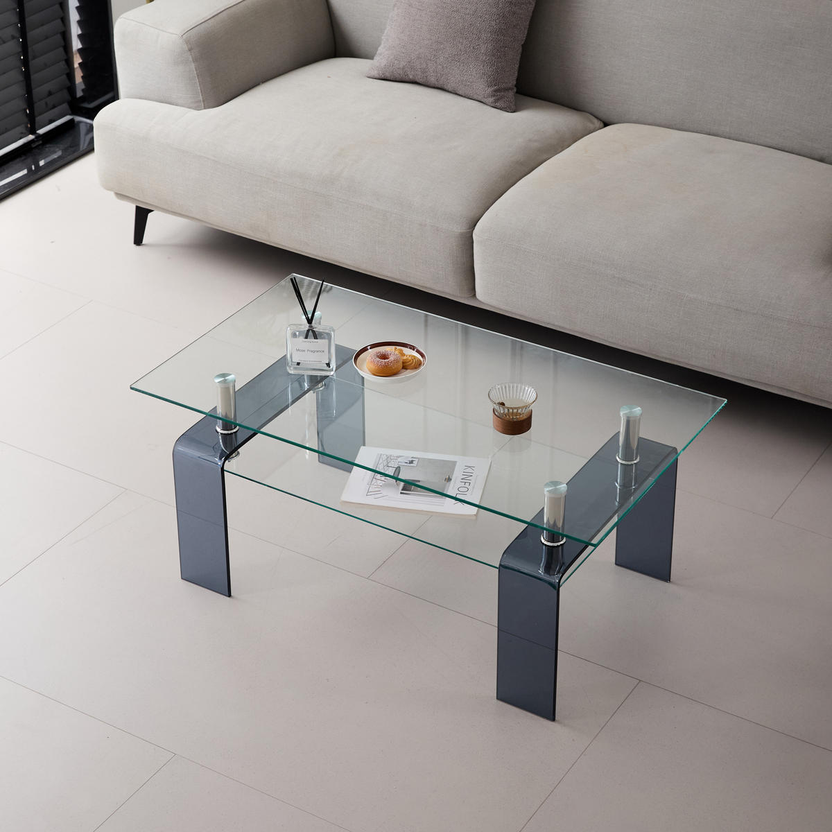 COUCHTISCH Transparent/Grau 100/55/45 cm aus Glas - Klar, Glas (55/100/45cm) - PANGIVO