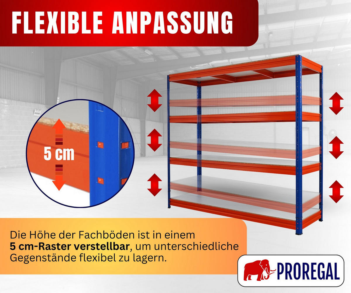 SCHWERLASTREGAL Dino 180x200x60cm Melamin-Ebenen Blau/Orange - Blau/Orange, Metall (200/180/60cm) - PROREGAL