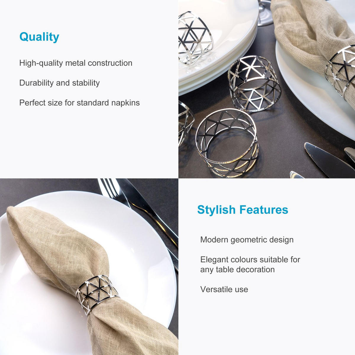SERVIETTENRINGE Serviettenhalter (6er-Set) - Silberfarben, Metall (4.5/3/4.5cm) - Intirilife