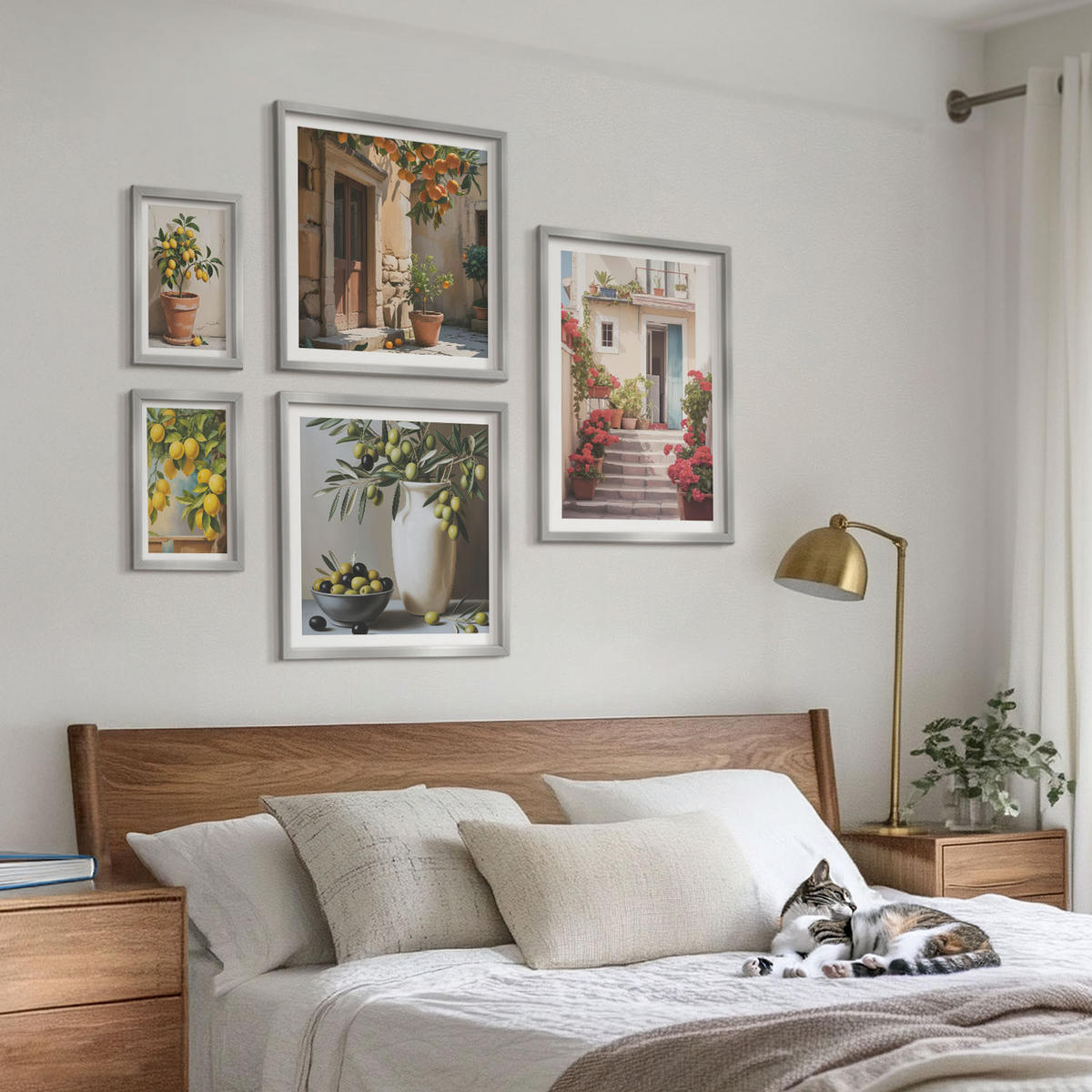 BILDER SET 5er Set - 50x50 cm & 20x30 cm & 40x60 cm Silberner Rahmen - Italienische Zitrus-Modeplakate - Silberfarben, Kunststoff (40/60cm) - TULUP