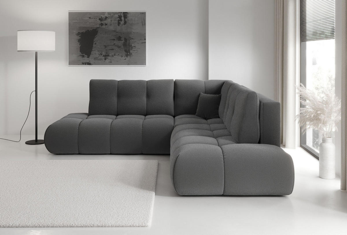 ECKSOFA DUCA II R-S Grau Jersey mit Schlaffunktion - Dunkelgrau, Holz (266.5/266.5cm) - MASSENO