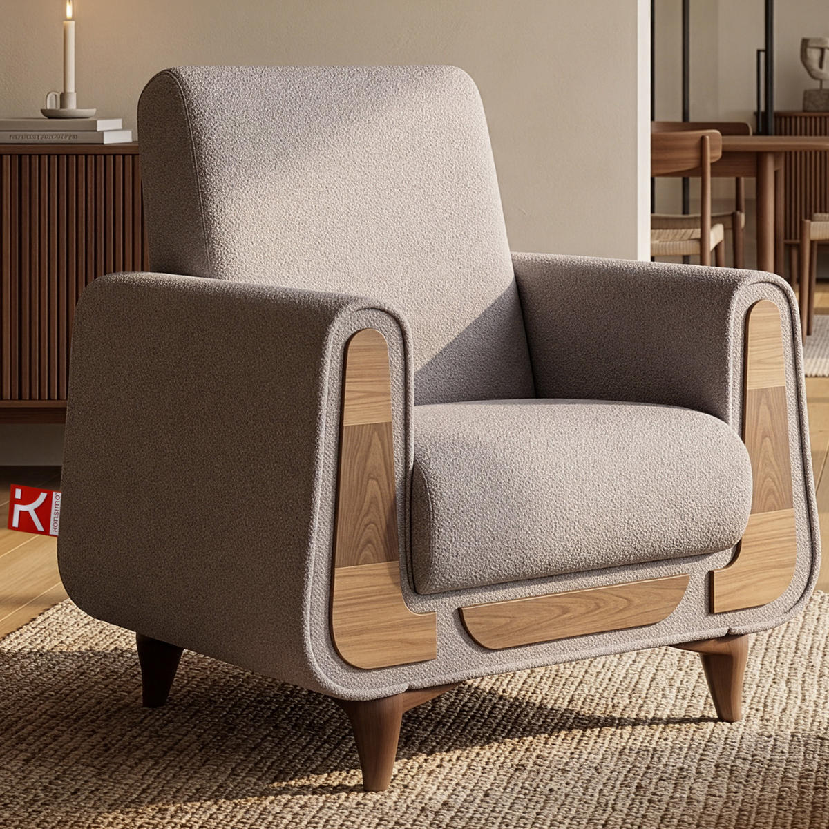SESSEL GUSTAVO mit Armlehnen, grau - Braun/Grau, Holz/Holzwerkstoff (83/95/92cm) - KONSIMO®