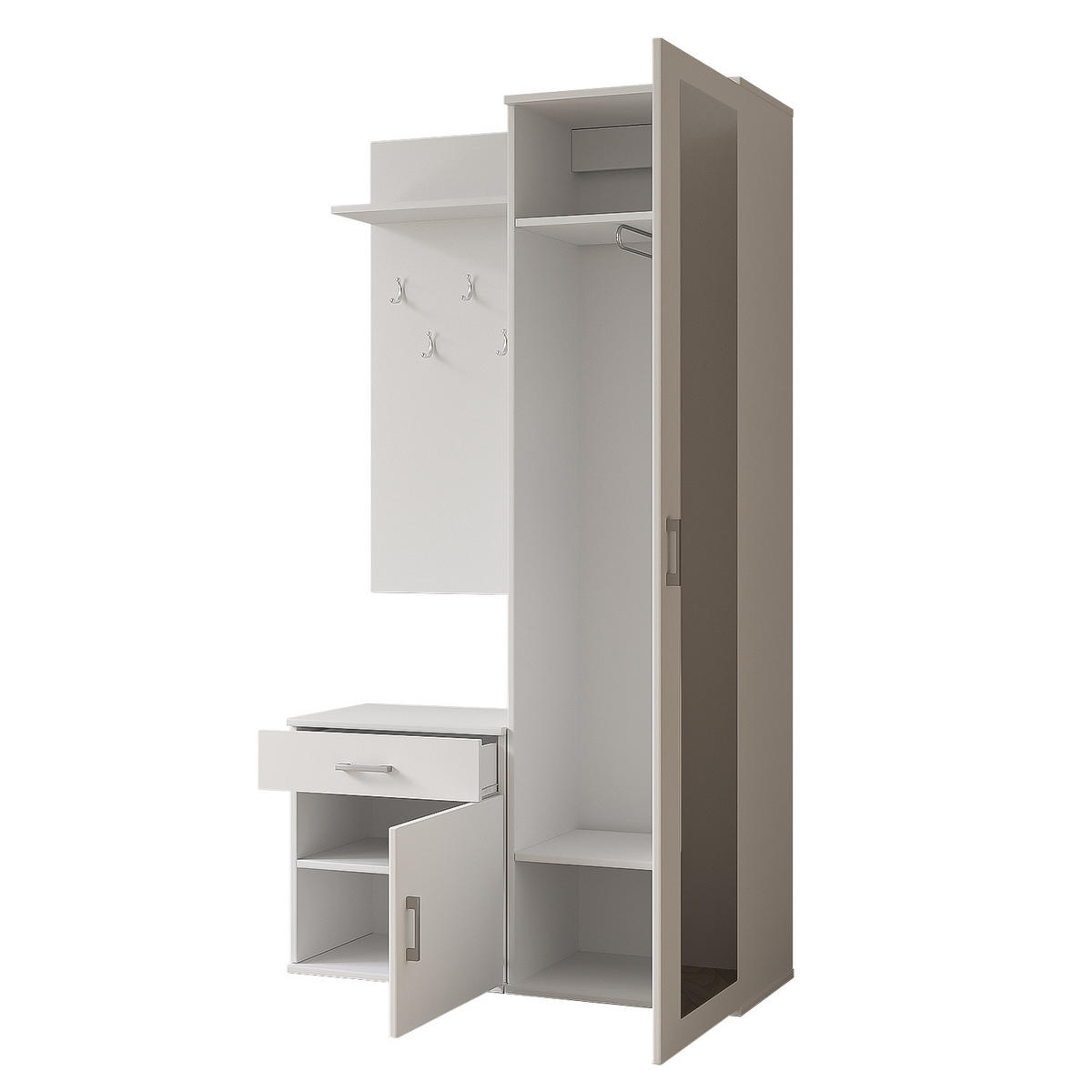 GARDEROBE Patricia 100 cm mit Spiegel, mit Schuhschrank und Schublade, weiß - Weiß, Kunststoff (100/181/35cm) - Margaret Hadas24