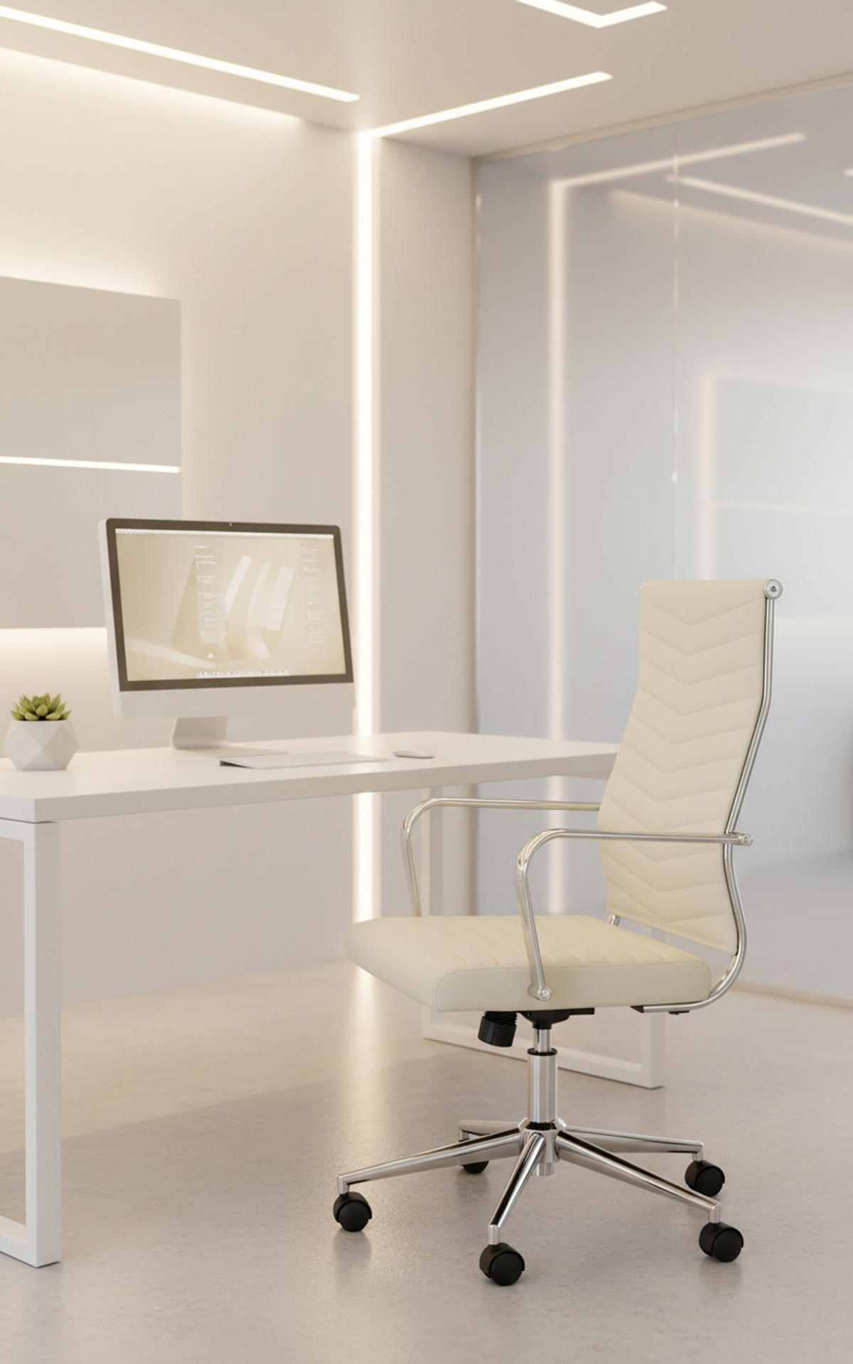 BÜROSTUHL Zynor Kunstleder creme - Chromfarben/Creme, Metall (57/109/60cm) - TPFLiving