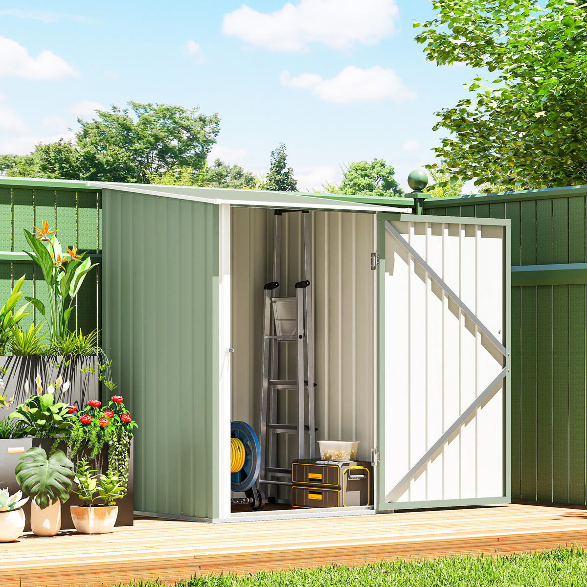 GERÄTEHAUS mit Pultdach 1 x 1 m Metall Gartenhaus 0,92m² verzinkter Stahl Hellgrün - Hellgrün, Metall (103/160/100cm) - Outsunny