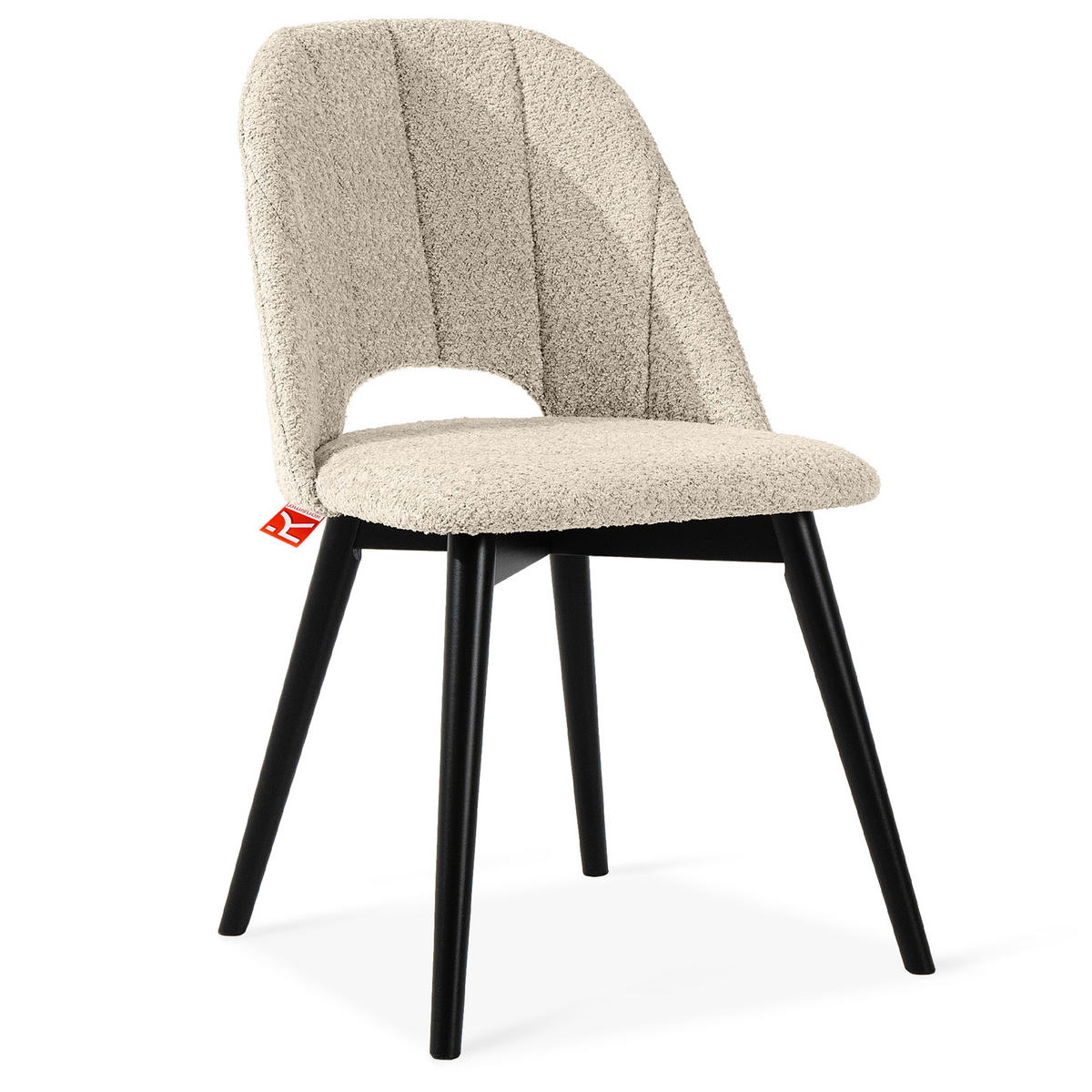 POLSTERSTUHL TINO Wohnzimmerstühl, 2-er Set, Bouclé - Creme/Schwarz, Holz/Textil (48/86/44cm) - KONSIMO®