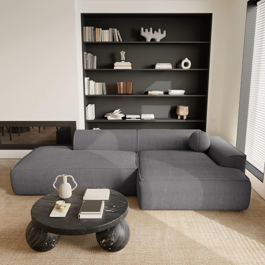 Thumbnail - Sia Home Ecksofa, Anthrazit, Textil, 4-Sitzer, L-Form, Ottomane rechts, 260x155 cm, Wohnzimmer, Sofas & Couches, Wohnlan...