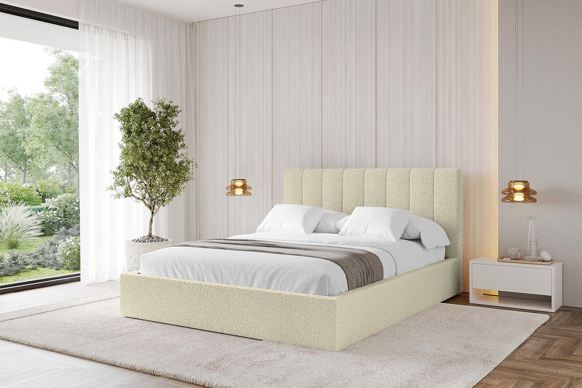 POLSTERBETT mit Bettkasten und Lattenrost, Bett mit Matratze H3/H4 - STERA 160x200 Beige - Hellbraun, Holzwerkstoff/Textil (160/200cm) - ALTDECOR