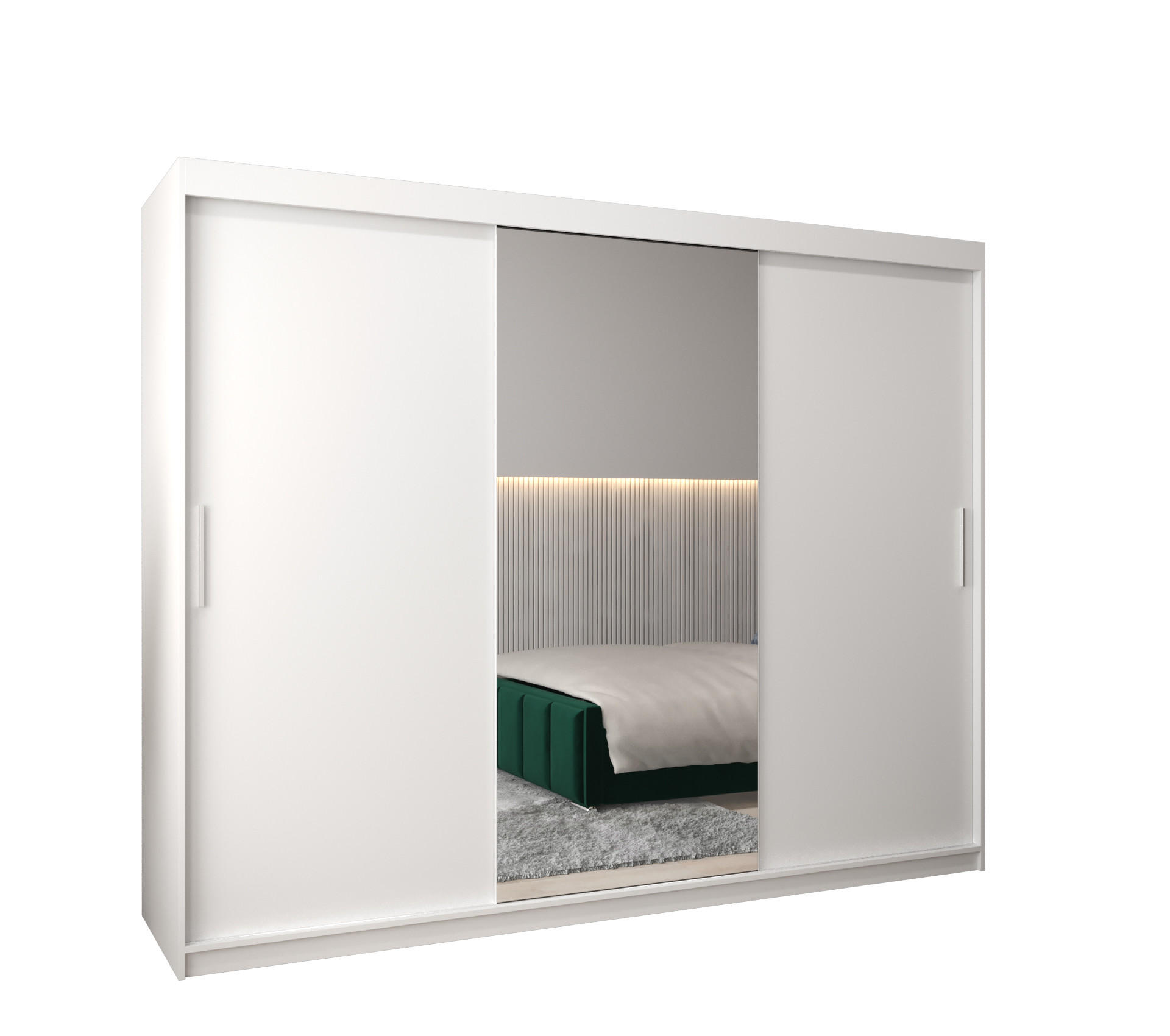 SCHWEBETÜRENSCHRANK 200/250/62 3-türig - Silberfarben/Weiß, Holz/Kunststoff (250/200/62cm) - MÖBEL KRYSPOL