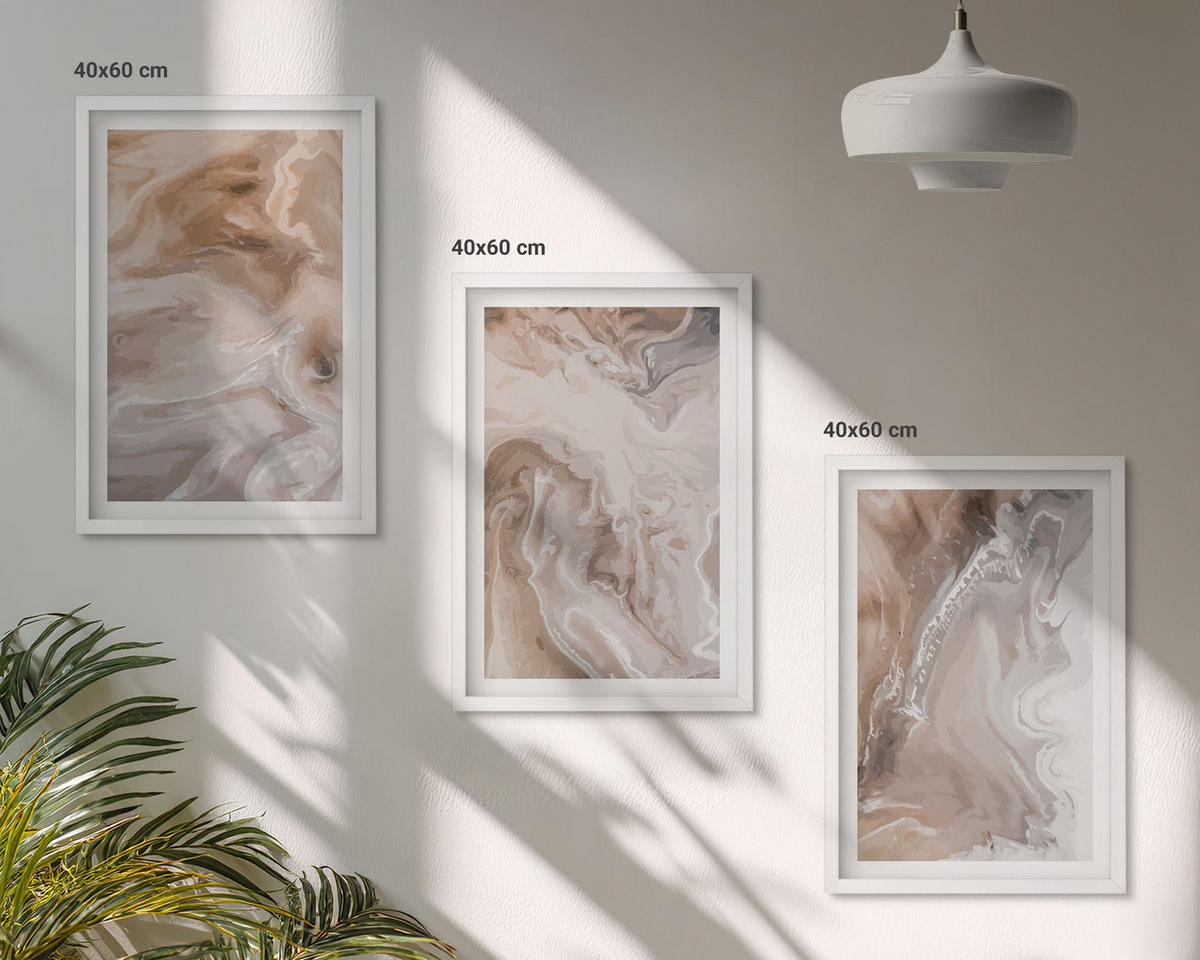 WANDBILDER 3er-Set - 40x60 cm Weißer Rahmen - Abstrakter Marmorstein - Weiß, Kunststoff (40/60cm) - ArtPrintCave