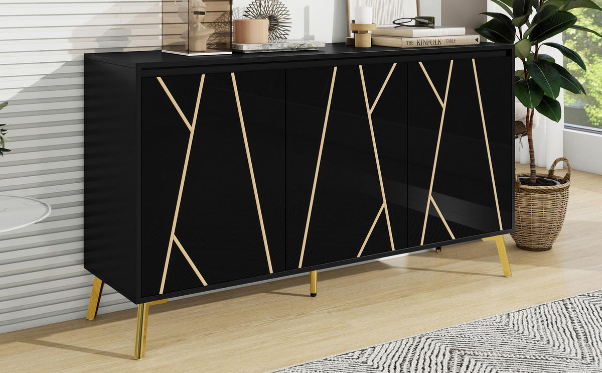 SIDEBOARD Schwarz Gold - Schwarz, Holzwerkstoff (140/80/40cm) - Urban Meuble