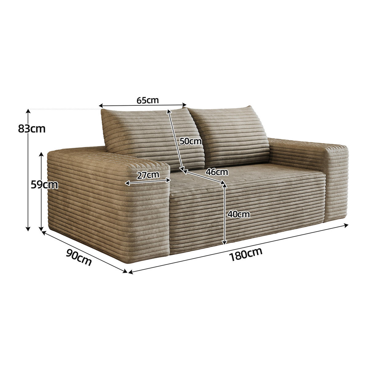 2-SITZER-SOFA DE-34704 Boneless-Modul Camel - Sandfarben, Textil (90/83/180cm) - ComfortXL