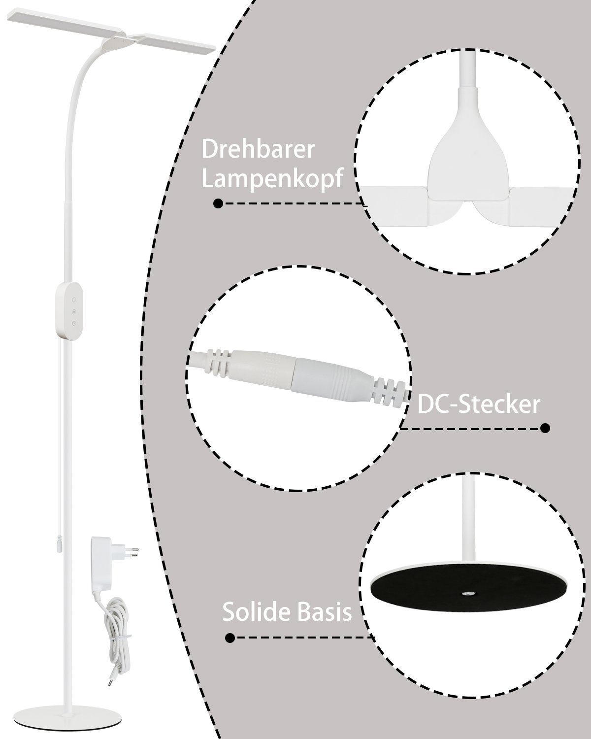LED STEHLAMPE Glanzar 44/22/158 cm - Weiß, Metall (44/22/158cm) - ZMH