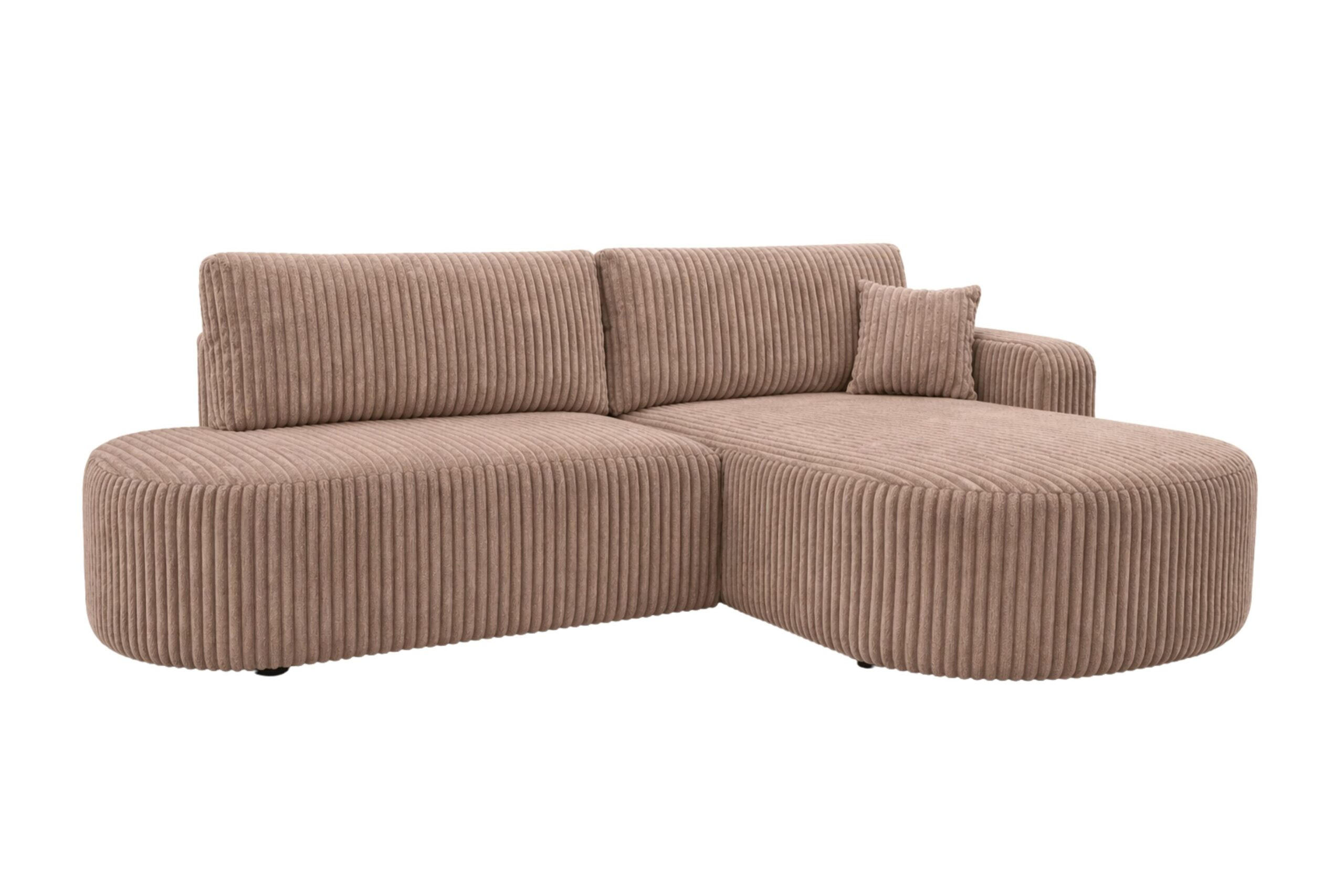 ECKSOFA Mit Schlaffunktion Und Bettkasten, Cordstoff Tilia, Braun, Rechts, ROUND ONE OPEN XL - Braun, Holz (262/175cm) - Kaiser Möbel