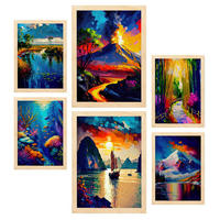 POSTER Set Mit 6 Wasser & Feuer Im Ölgemälde A3 & A4 Rahmen Aus Hellem Holz - Beige, Papier (29/3cm) - Nacnic