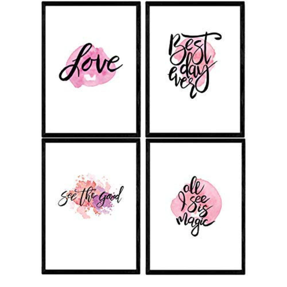POSTER Set mit 4 glücklich und bunt ‚Love‘ A3 Rahmenlos - Klar, Papier (29.7/3cm) - Nacnic