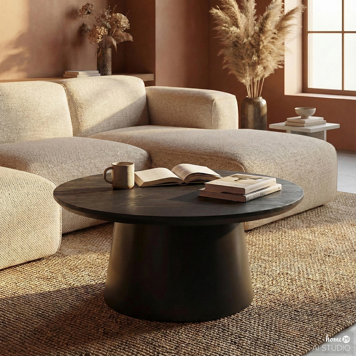 HOME24 Couchtisch Pehari - Schwarz/Akaziefarben, Holz/Metall (80/80/40cm) - home24