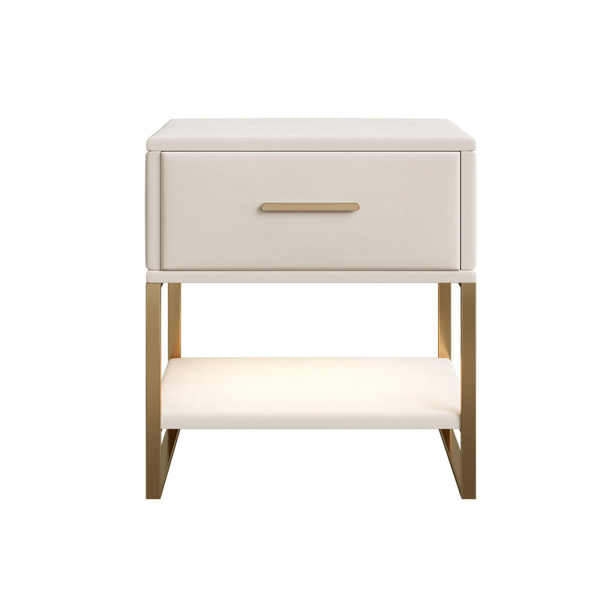 NACHTTISCH Samt beige, LED multicolor, 1 Schublade, 1 Nische, Metallrahmen gold, modern, elegant - Beige, Textil (40/50/31cm) - EuroLiving