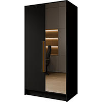 KLEIDERSCHRANK Mono Lux mit Speigel, Drehtüren mit Goldene Metallgriffe, Schwarz 102/200/51 cm - Schwarz, Holzwerkstoff (102/200/51cm) - WFL GROUP