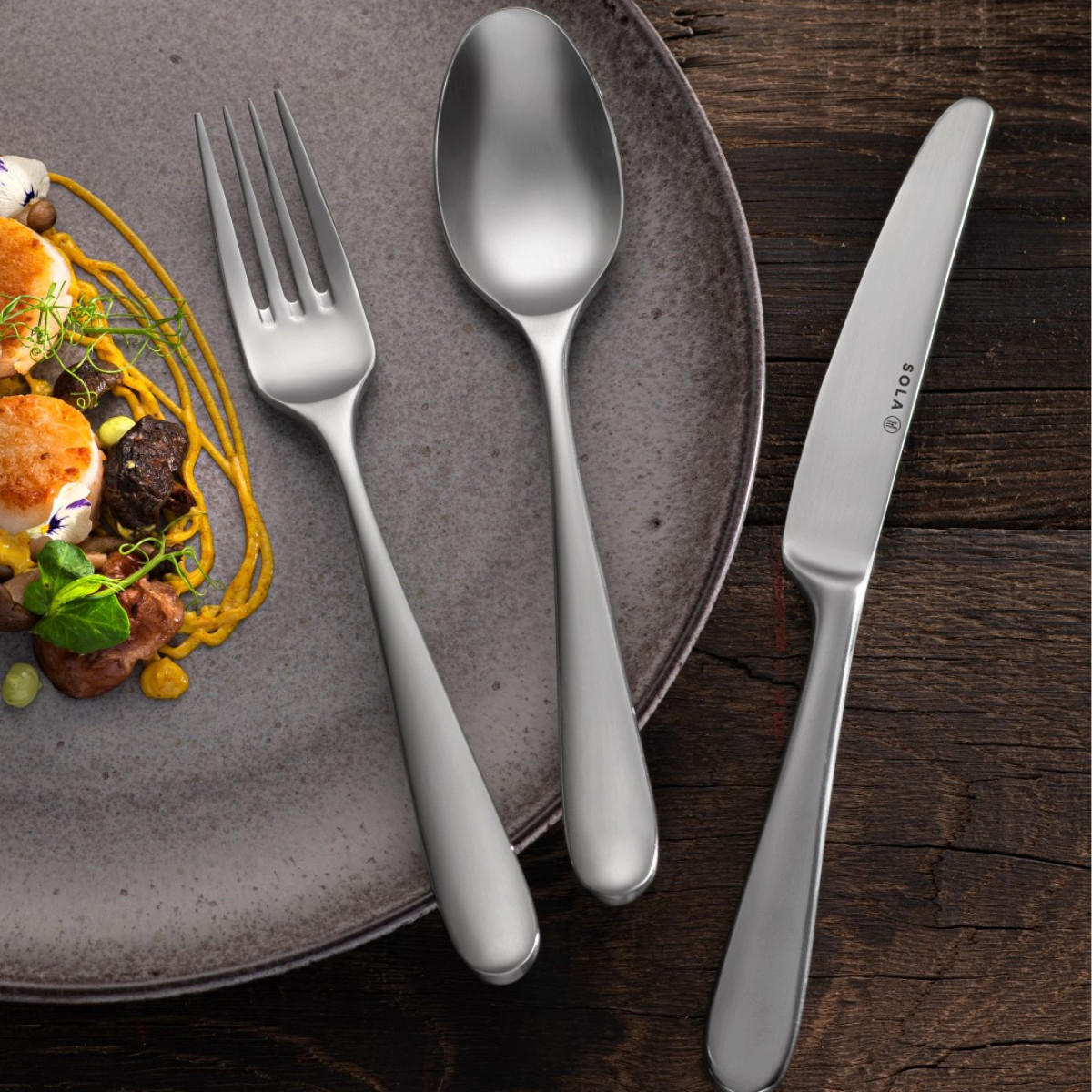 BESTECKSET Nordica MAT - 18/10 Edelstahl - 50-teilig / 6 Personen - Silberfarben, Metall - Sola